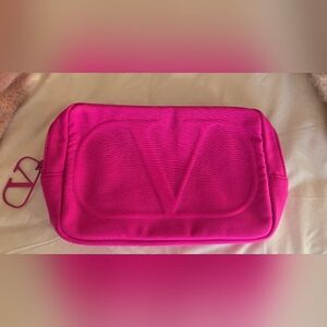 Valentino Pink Clutch Cosmetics Bag with Embossed Logo